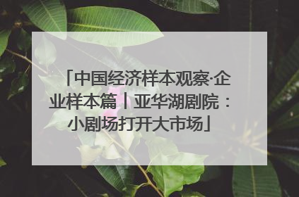 中国经济样本观察·企业样本篇︱亚华湖剧院：小剧场打开大市场