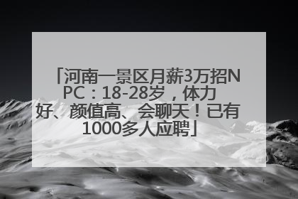 河南一景区月薪3万招NPC：18-28岁，体力好、颜值高、会聊天！已有1000多人应聘